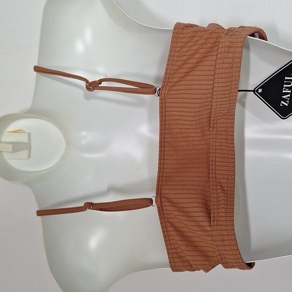 Zaful Bikini Swim Top Ribbed Brown - Picture 4 of 7